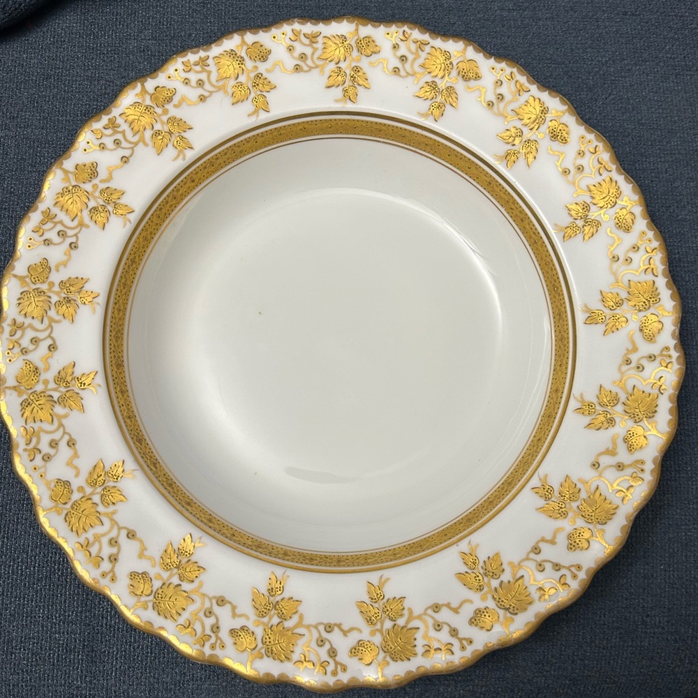 Antique Davenport Longport Staffordshire Gold Gilt Soup Plate, Circa 1870